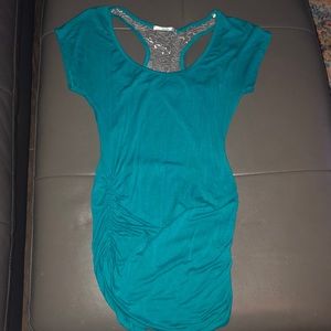 Sequin T shirt- blue- cinched waist